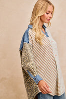 BiBi Mix N Match Long Tunic Top in Ivory/Latte Stripes