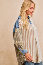 Load image into Gallery viewer, BiBi Mix N Match Long Tunic Top in Ivory/Latte Stripes
