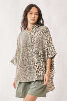Davi & Dani Oversized Button Down Top in Taupe Leopard