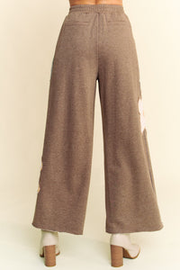 Davi & Dani French Terry Star Patched Pants in Mocha