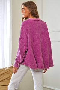 Davi & Dani Mixed Waffle Knit and Slub Knit Top in Orchid