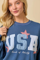 Main Strip OVERSIZED USA Patchwork Top in Dark Blue