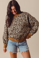 So Me Fuzzy Knit Sweater with Leopard Print in Oatmeal