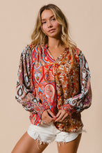 Load image into Gallery viewer, BiBi Mixed Prints Peasant Top in Copper Combo
