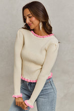 Load image into Gallery viewer, So Me FITTED Ribbed Knit Sweater Top in Ivory/Pink ON ORDER
