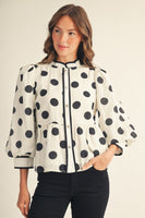 Jodifl Button Down Polka Dot Peplum Top in White