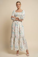 J.nna Floral Print Embroidered Maxi Dress in Spring Bloom