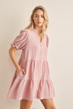 Load image into Gallery viewer, In February Button Down Tiered Dress in Pink Dress In February   
