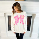 Poppy & Pine Solid Color Sweatshirt with Mystical Graphic Print Bow in Sweet Cream