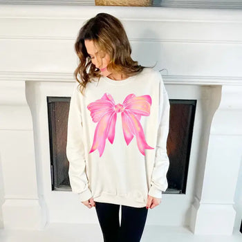 Poppy & Pine Solid Color Sweatshirt with Mystical Graphic Print Bow in Sweet Cream