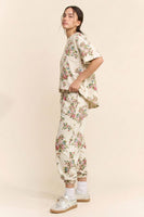 Davi & Dani Floral Bouquet Printed Soft Scuba Set in Cream Beige