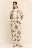 Davi & Dani Floral Bouquet Printed Soft Scuba Set in Cream Beige