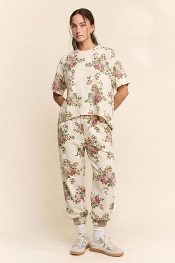 Davi & Dani Floral Bouquet Printed Soft Scuba Set in Cream Beige