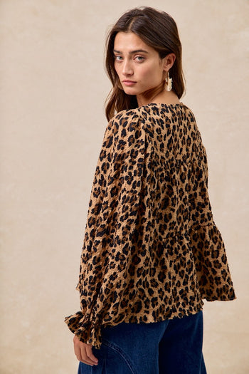 BiBi Lightweight Textured Tiered Top in Leopard