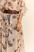 Davi & Dani Printed Chiffon Kimono in Beige
