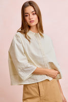 BiBi Eyelet Lace Hem Quarter Sleeve Top in Butter