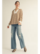 Jodifl Ribbed Multi Color Striped Knit Top in Mocha