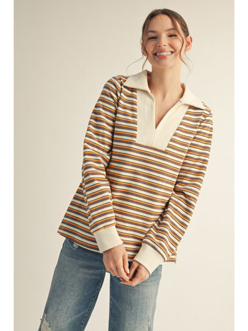 Jodifl Ribbed Multi Color Striped Knit Top in Mocha