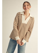 Load image into Gallery viewer, Jodifl Ribbed Multi Color Striped Knit Top in Mocha
