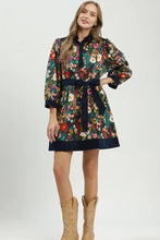 Load image into Gallery viewer, Umgee Floral Print Belted Puff Sleeve Mini Dress in Midnight
