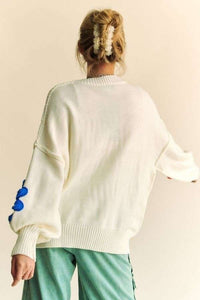 Davi & Dani 3D Floral Patched Sweater in White