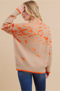 Jodifl Abstract Print Mock Neck Sweater in Orange/Taupe