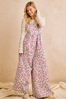 BiBi Jacquard Vintage Floral Overalls in Red