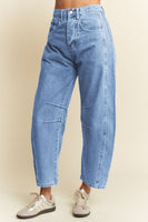 Davi & Dani Mid Rise Denim Barrell Jeans in Light Blue Denim