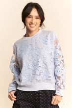 Load image into Gallery viewer, Davi &amp; Dani Sheer Floral Embroidered Sweatshirt in Blue

