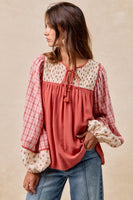 BiBi Mix N Match Peasant Top in Dark Coral
