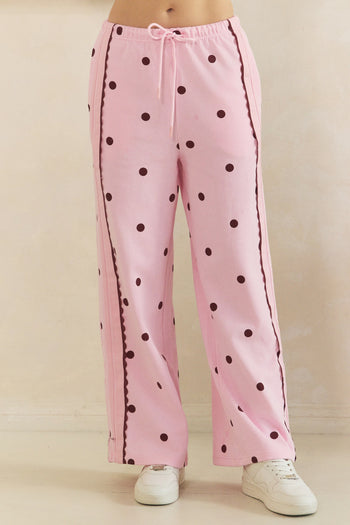 Veveret Charming Polka Dot Lounge Set in Pink/Burgundy