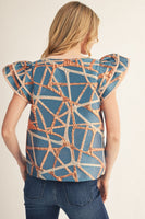 Jodifl Abstract Metallic Jacquard Top in Turquoise