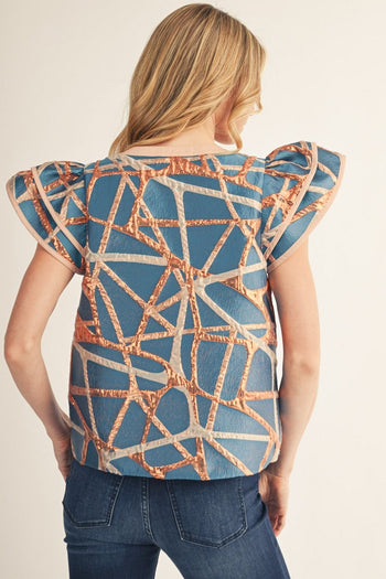 Jodifl Abstract Metallic Jacquard Top in Turquoise