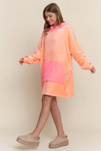 Load image into Gallery viewer, J.nna Neon Color Block Hooded Loungewear Dress in Neon Coral
