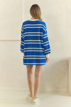 Load image into Gallery viewer, Veveret Coastal Breeze Stripe Sweatshirt Dress in Blue Combo
