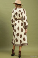 Umgee Mix Leaf Print Belted Midi Dress in Cream Mix