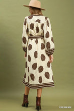 Load image into Gallery viewer, Umgee Mix Leaf Print Belted Midi Dress in Cream Mix

