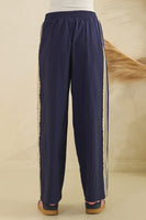 Veveret Nylon Track Pants with Lace Stripes in Navy