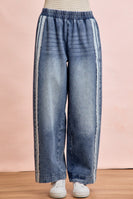 BiBi Washed Denim with Contrasting Lace Side Pants in Denim