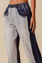 Load image into Gallery viewer, So Me Denim and French Terry Distressed Jogger in Denim/Light Grey
