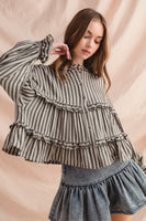 So Me Variegated Stripe Reversible Flowy Boho Top in Black