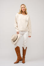 Load image into Gallery viewer, Blue B Western Boot Stitched Knit Sweater in Cream
