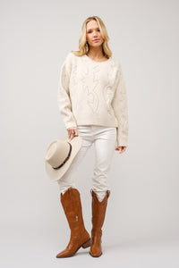 Blue B Western Boot Stitched Knit Sweater in Cream