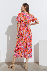 Polagram Floral Print Tiered Maxi Dress in Fuchsia Dresses Polagram   