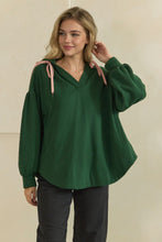 Load image into Gallery viewer, Veveret Oversized V-Neck Hoodie Top in Hunter Green
