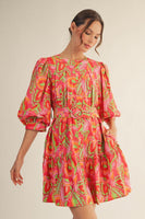 Jodifl Geo Floral Belted Dress in Multi