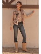 Jodifl Multi Color Plaid Puffer Vest in Taupe