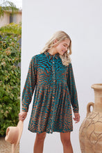 Load image into Gallery viewer, Jodifl Velvet Leopard Button-up Baby Doll Dress in Teal Dress Jodifl   
