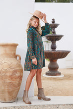 Load image into Gallery viewer, Jodifl Velvet Leopard Button-up Baby Doll Dress in Teal Dress Jodifl   
