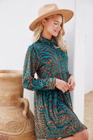 Jodifl Velvet Leopard Button-up Baby Doll Dress in Teal Dress Jodifl   